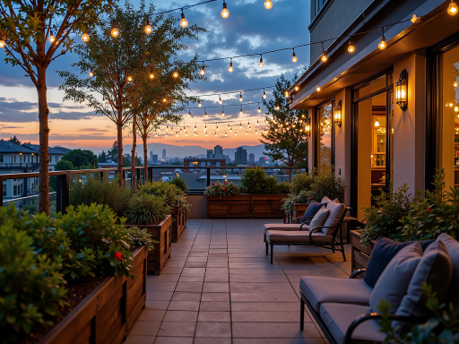 现代公寓阳台，现代设计，休闲座椅，绿植装饰，环境优美