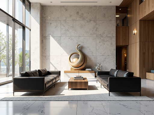 豪华别墅客厅全景，现代简约风格，宽敞明亮，落地窗设计，高档家具配置