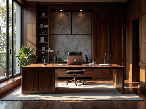 豪华别墅书房，现代设计，书桌配书架，简洁实用，光线充足