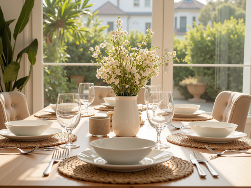 豪华别墅餐厅区域，现代简约餐桌椅，温馨灯光，用餐氛围良好