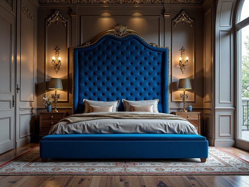 高端住宅主卧室，欧式古典风格，雕花床头，高档床品，温馨奢华